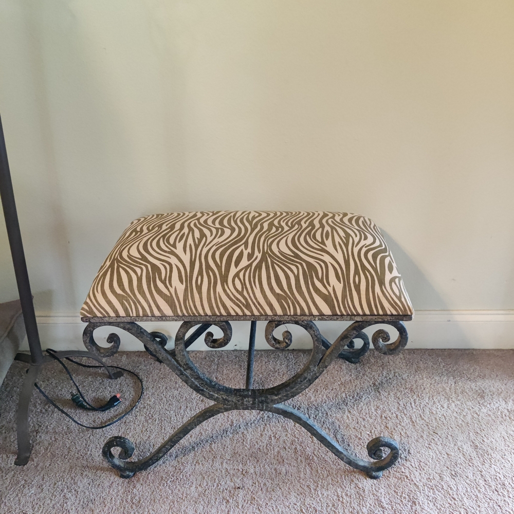 Elegant Zebra Print Iron Bench